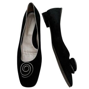 Banana Republic Black Flats Square Toe flower suede made in Italy womens size 10